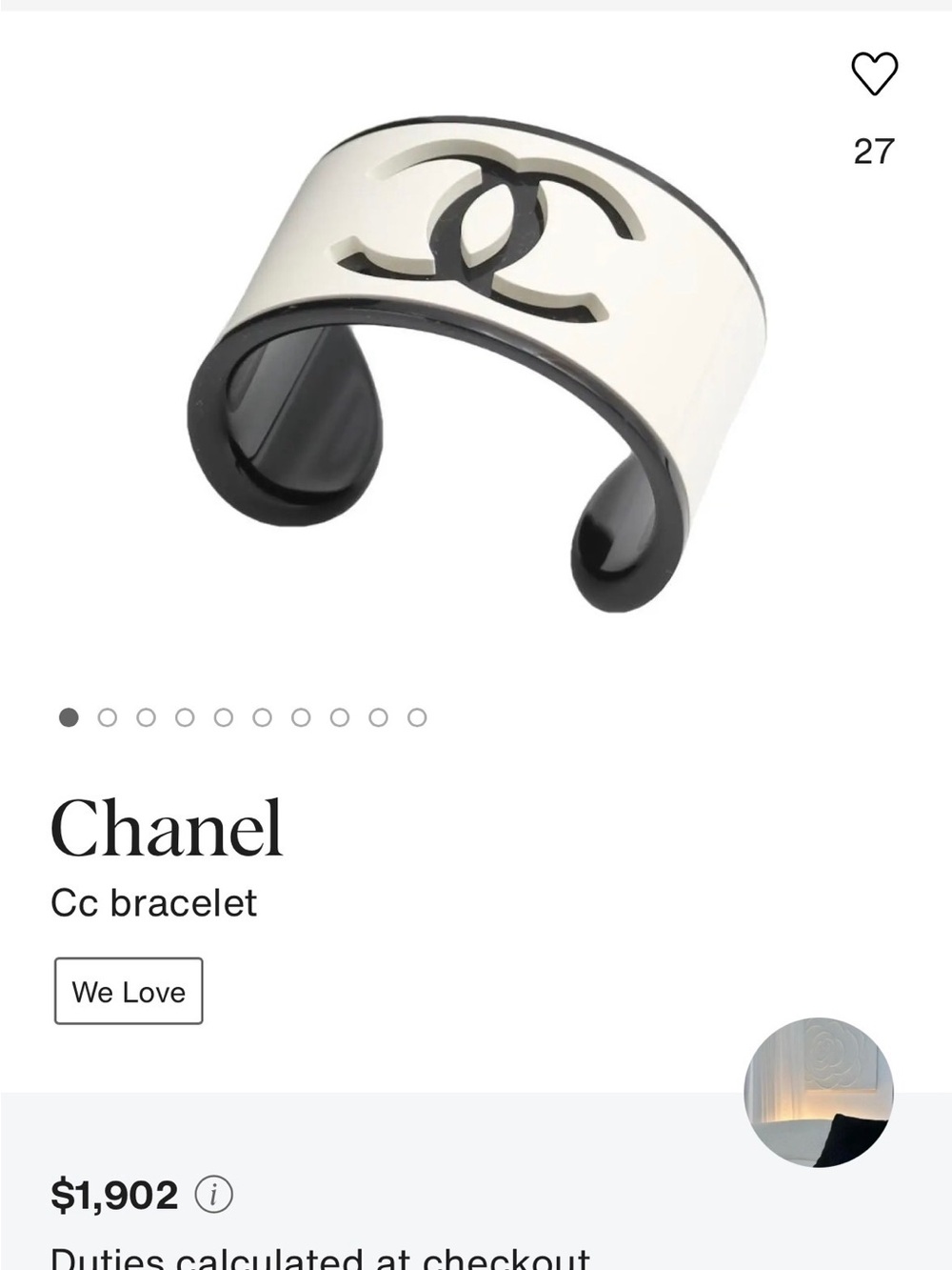 CHANEL White and Black CC Cutout Cuff Bracelet